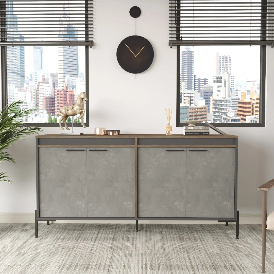 Vista E Office Конзола Шкаф с папки с метални крака Кафяв-Бетон-Антрацит – изображение 3