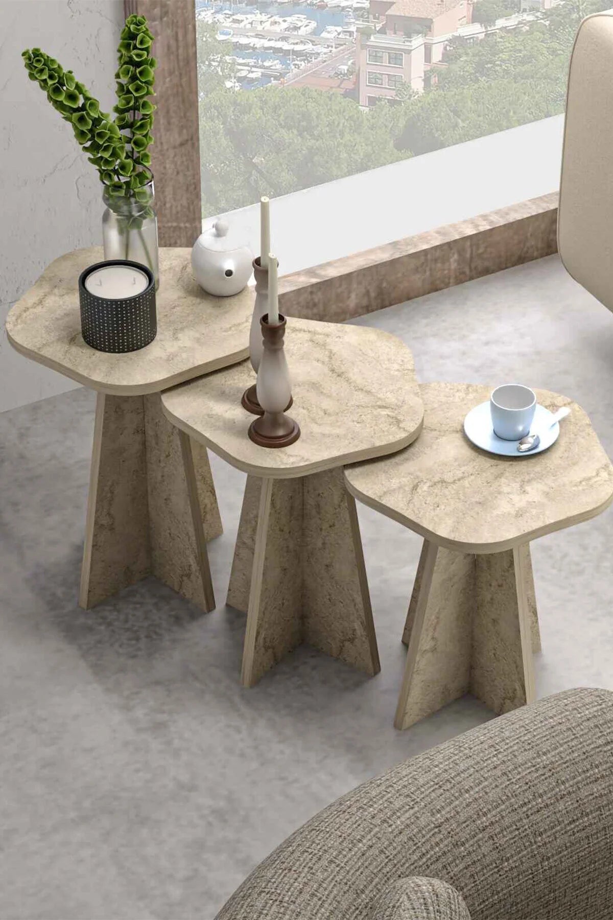Маса за кафе Flower Nesting Бежова от 3 части – görsel 2