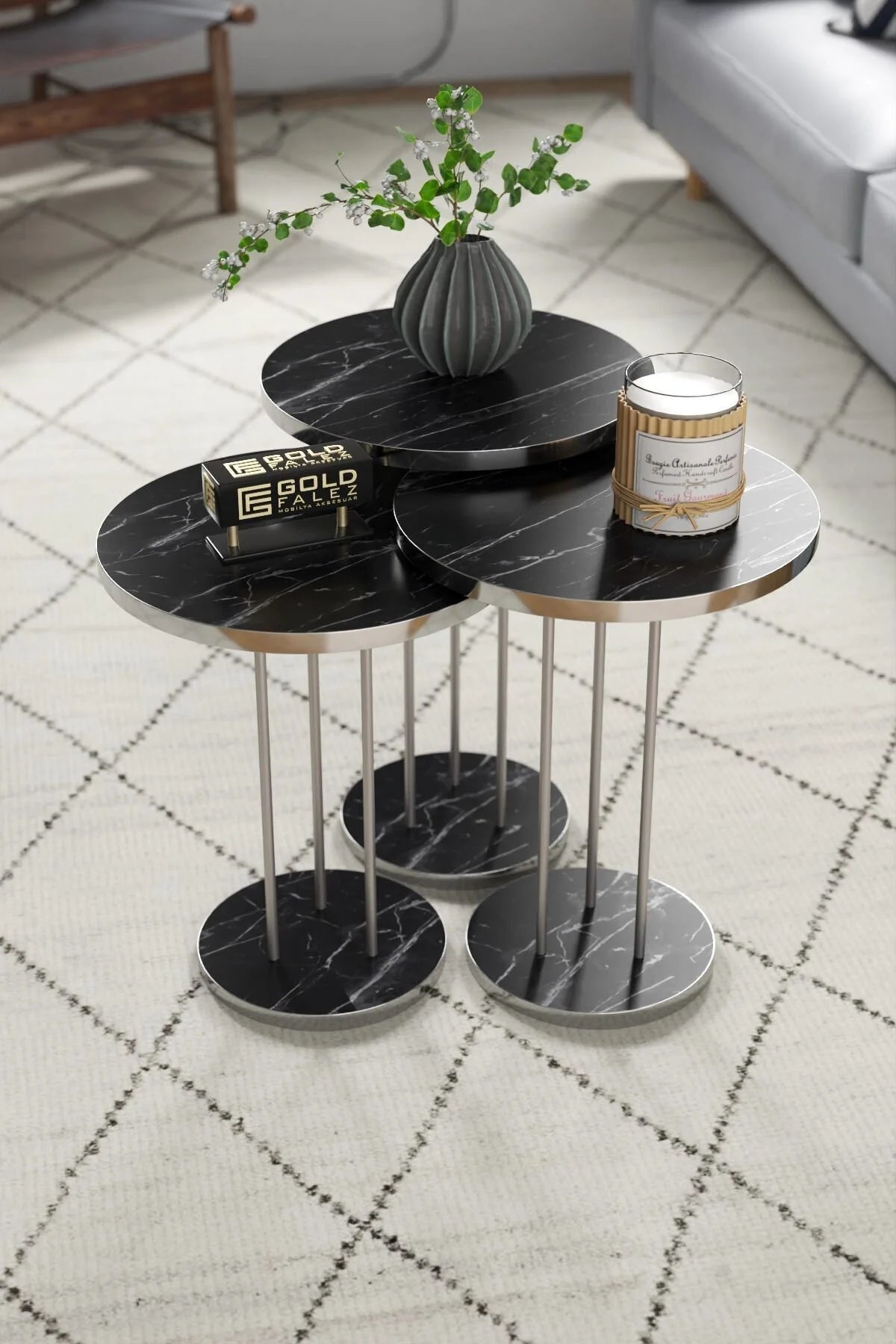 Сребърна маса за кафе Terra Bendir Black 4 части – görsel 5