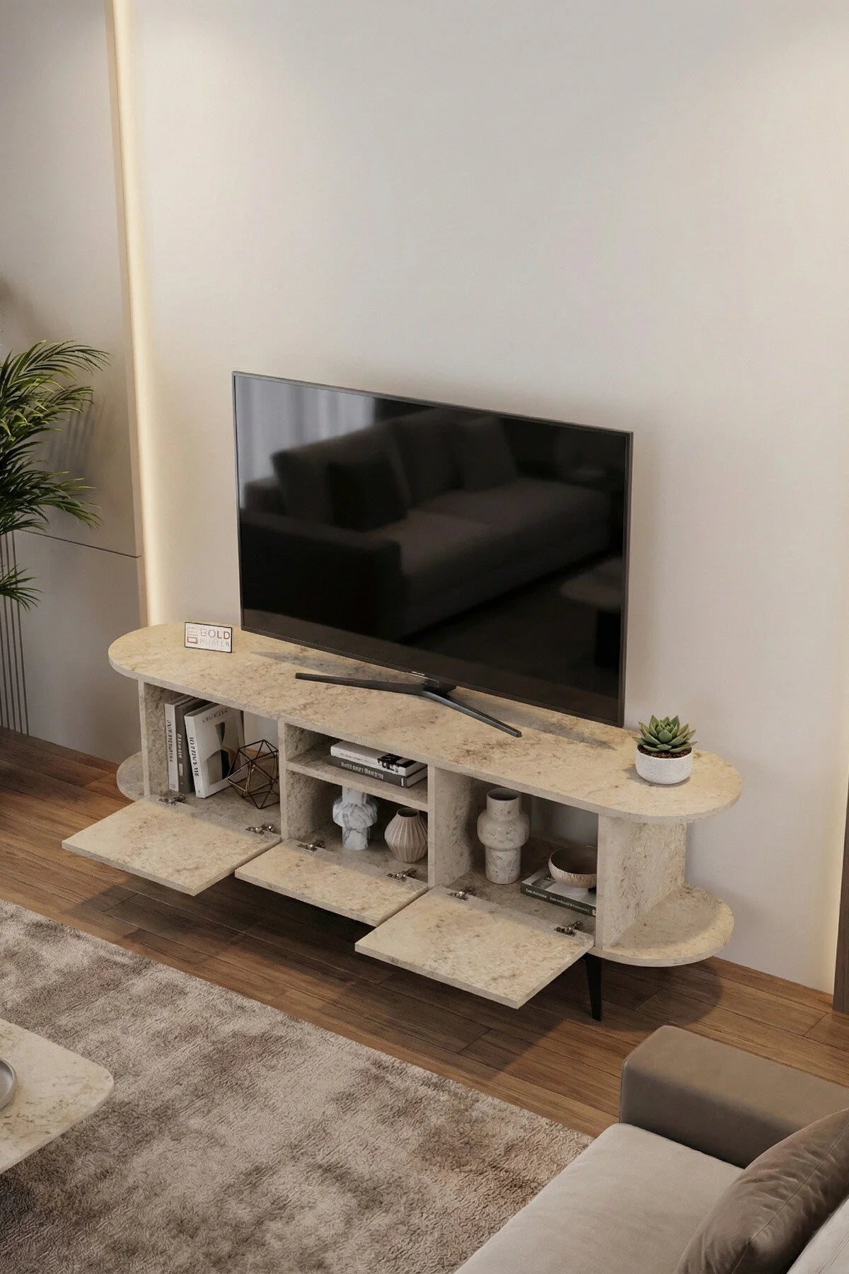 Mira TV Stand Chipboard Ecru 160x35 cm – image 3