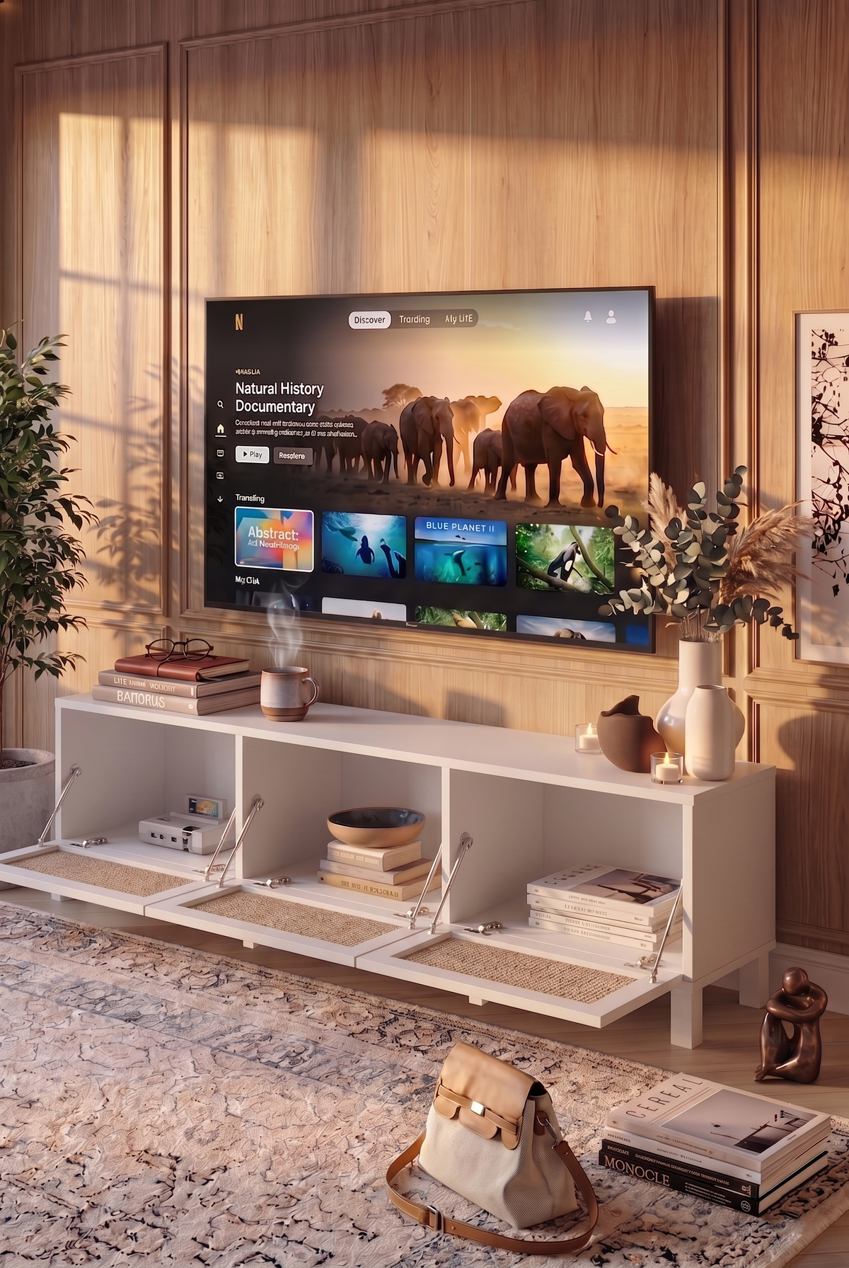 Yuru Design Dune TV Cabinet White Natural Beech Wood Jute – image 3