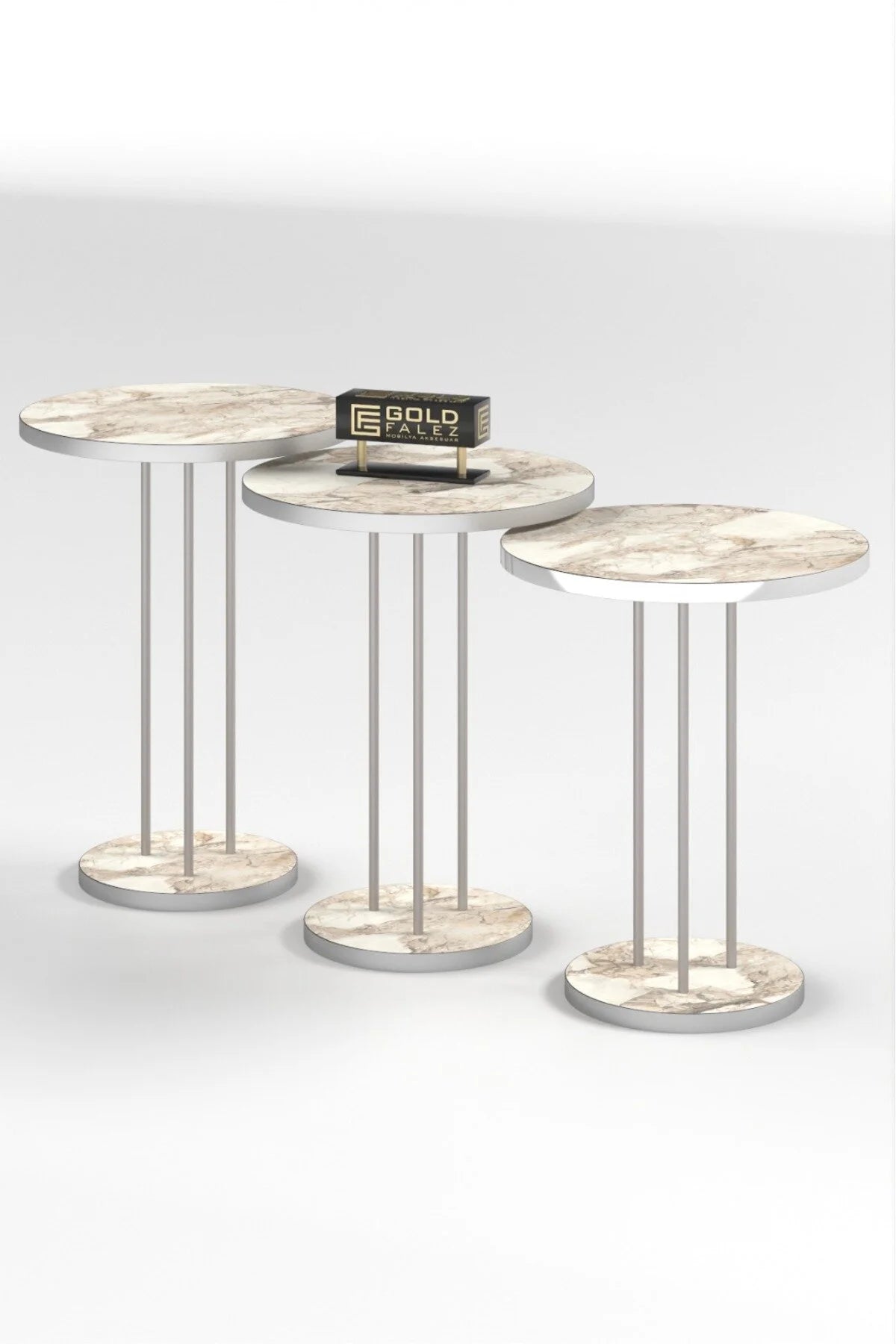 Сребърен комплект масички Terra Efes Бял 3 части – изображение 4