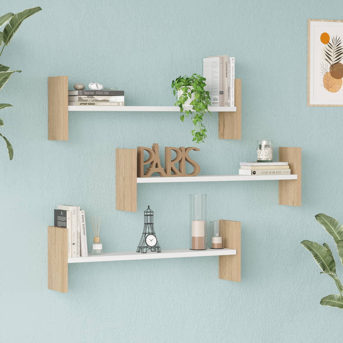 Yuru Design Стенен рафтови елемент с кошница - Бял WL23-SW – изображение 3