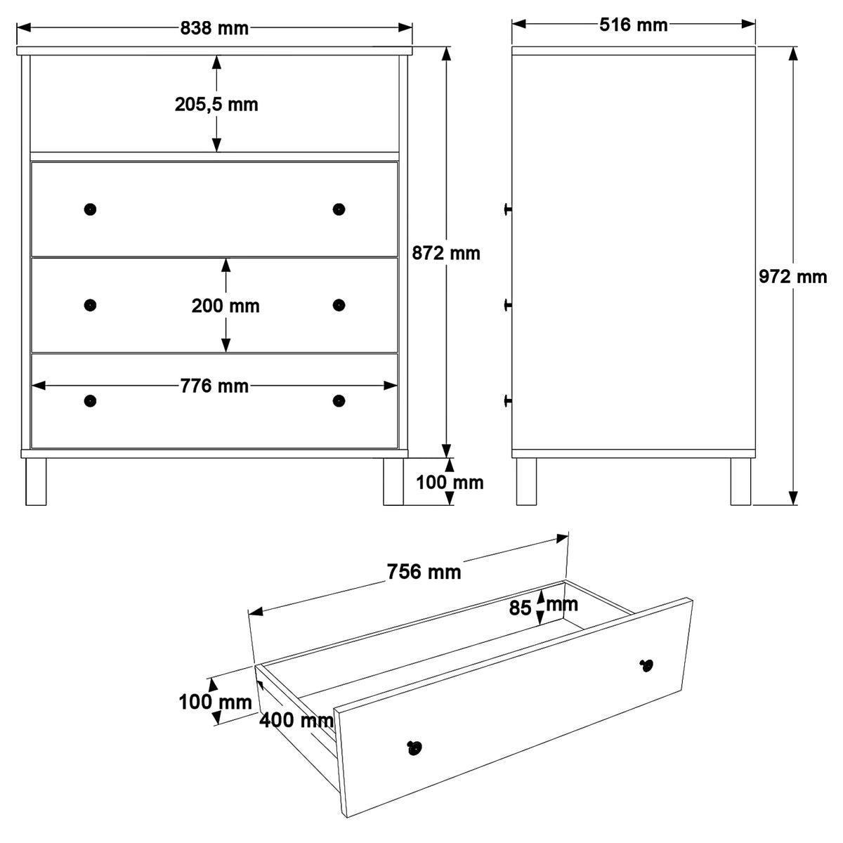 Yuru Design Noren Drawer Cabinet White NR3-W – görsel 4