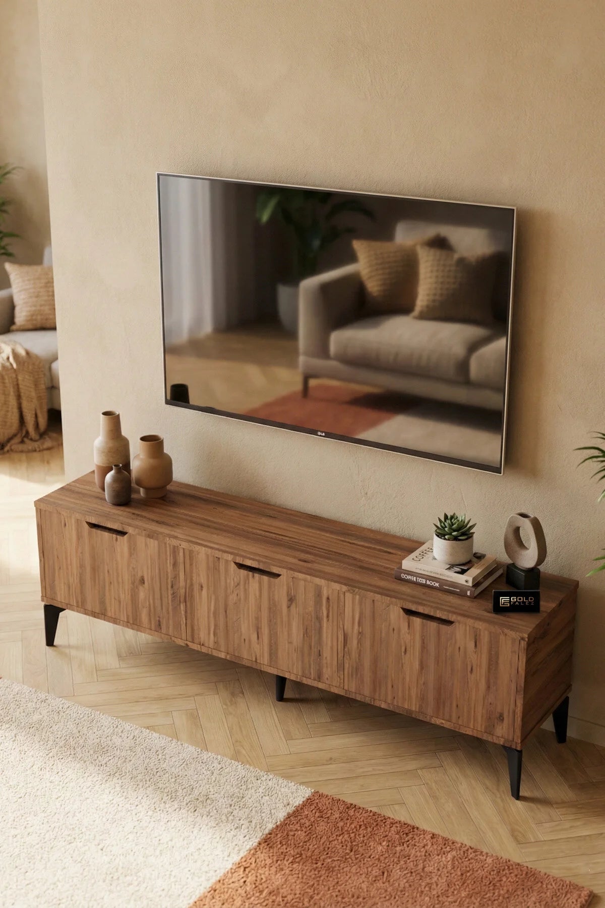 Поставка за телевизор Royal ПДЧ Кафяво 160x35 – görsel 2
