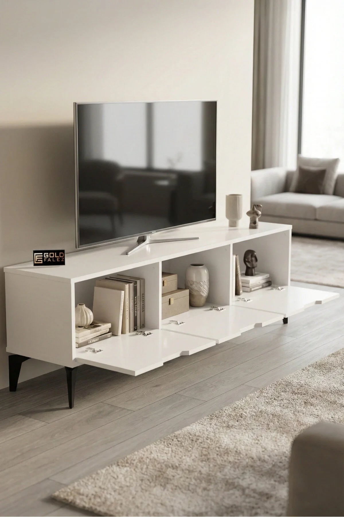 Поставка за телевизор Royal ПДЧ Бяла 160x35 – изображение 3