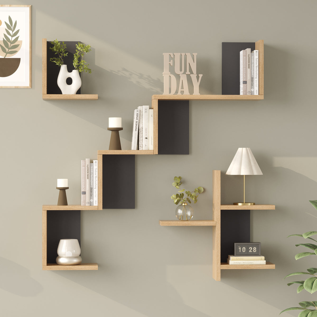 Yuru Design Етажерка за стена тип етажерка с кошница - Антрацит WL27-SA – изображение 2
