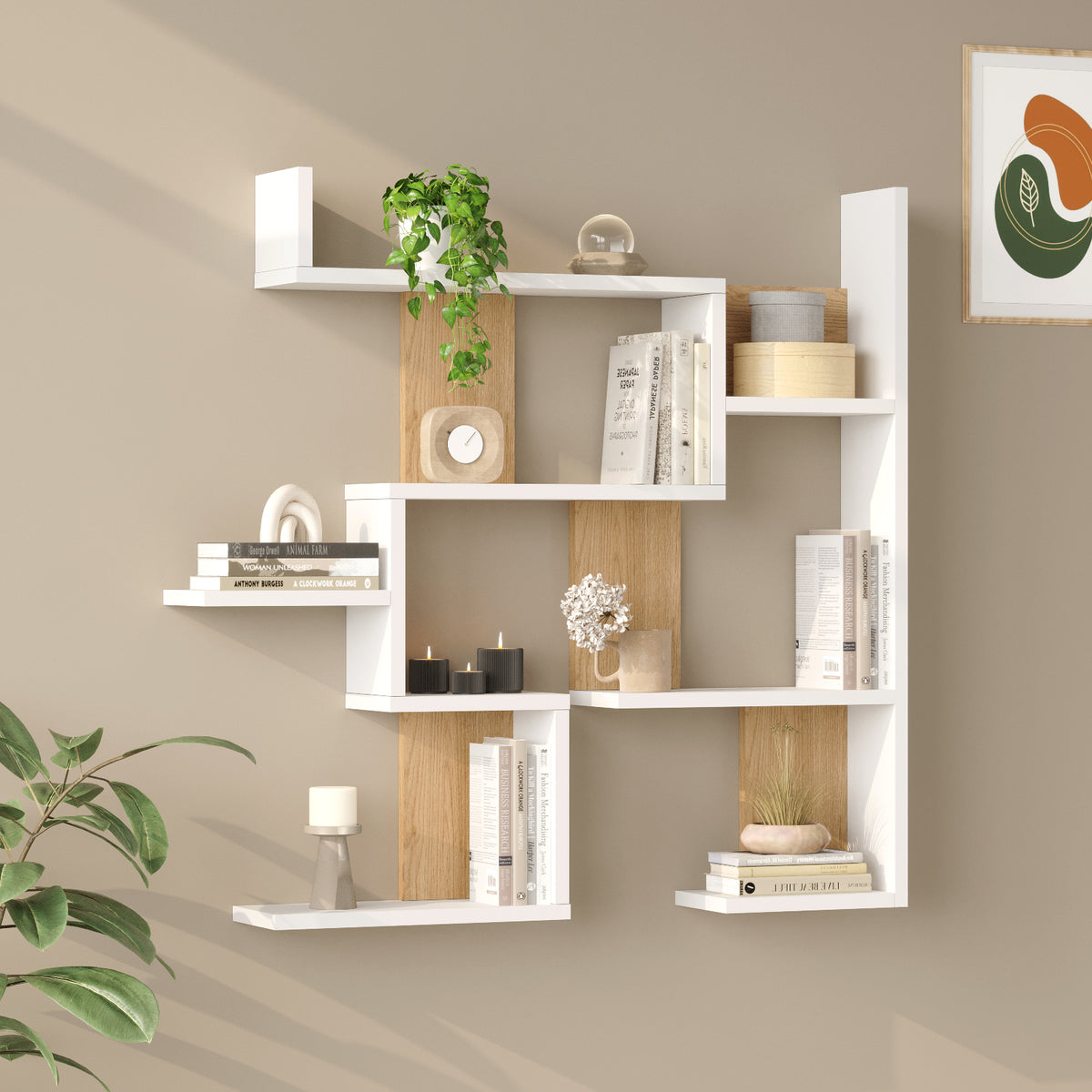 Yuru Design Стенен рафт с кошница - Бял WL26-SW – изображение 3