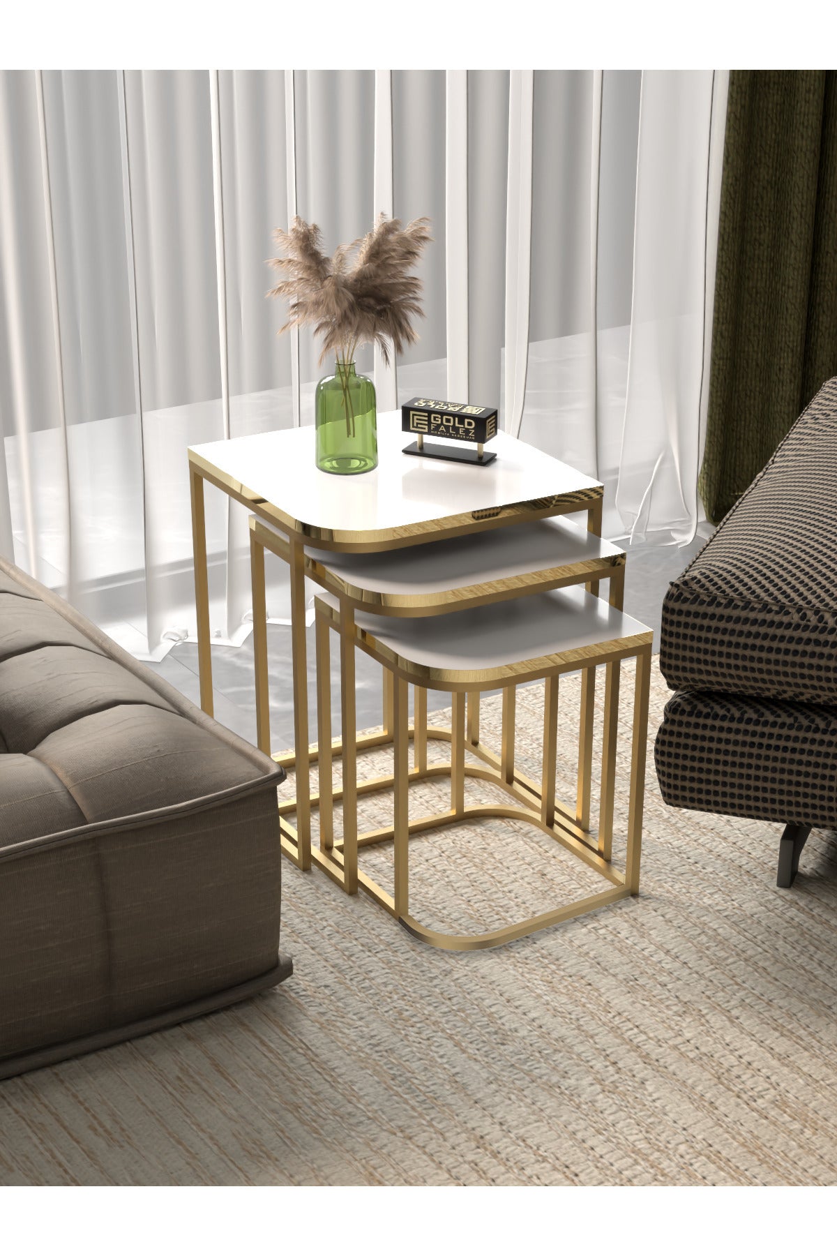Damla Gold от 3 части Комплект помощни масички ПДЧ бял