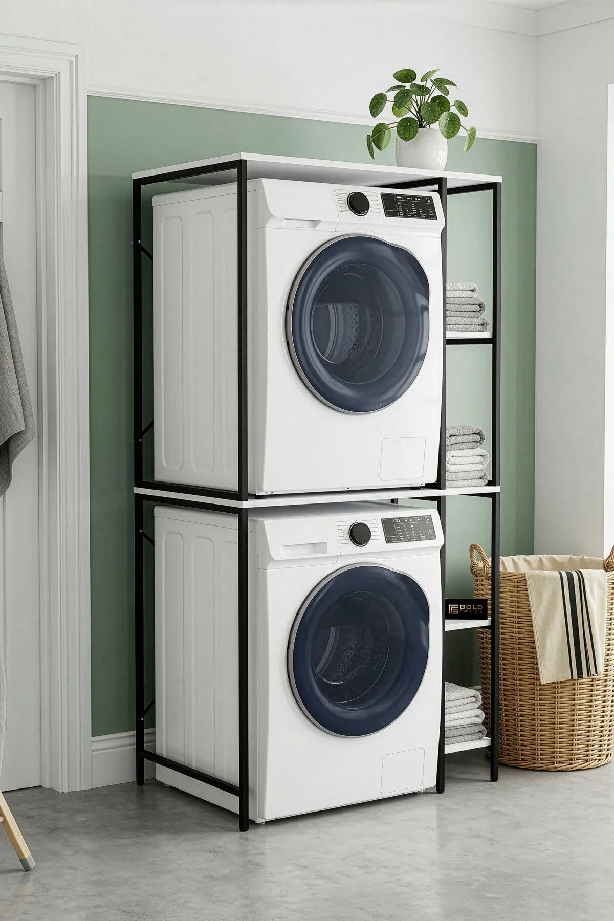 Washing Machine Cabinet Side Shelf Metal Bathroom Organizer Multi Tier 264 Black – image 2