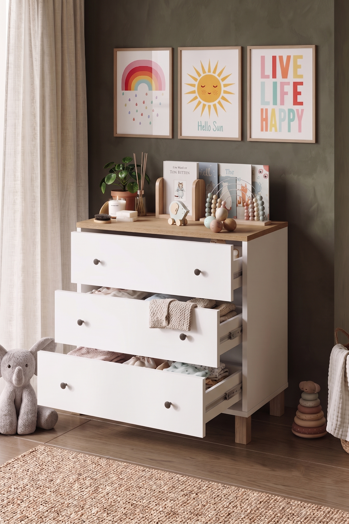 Yuru Design Noren Шкаф с чекмедже и кошница - Бял NR1-SW – изображение 3