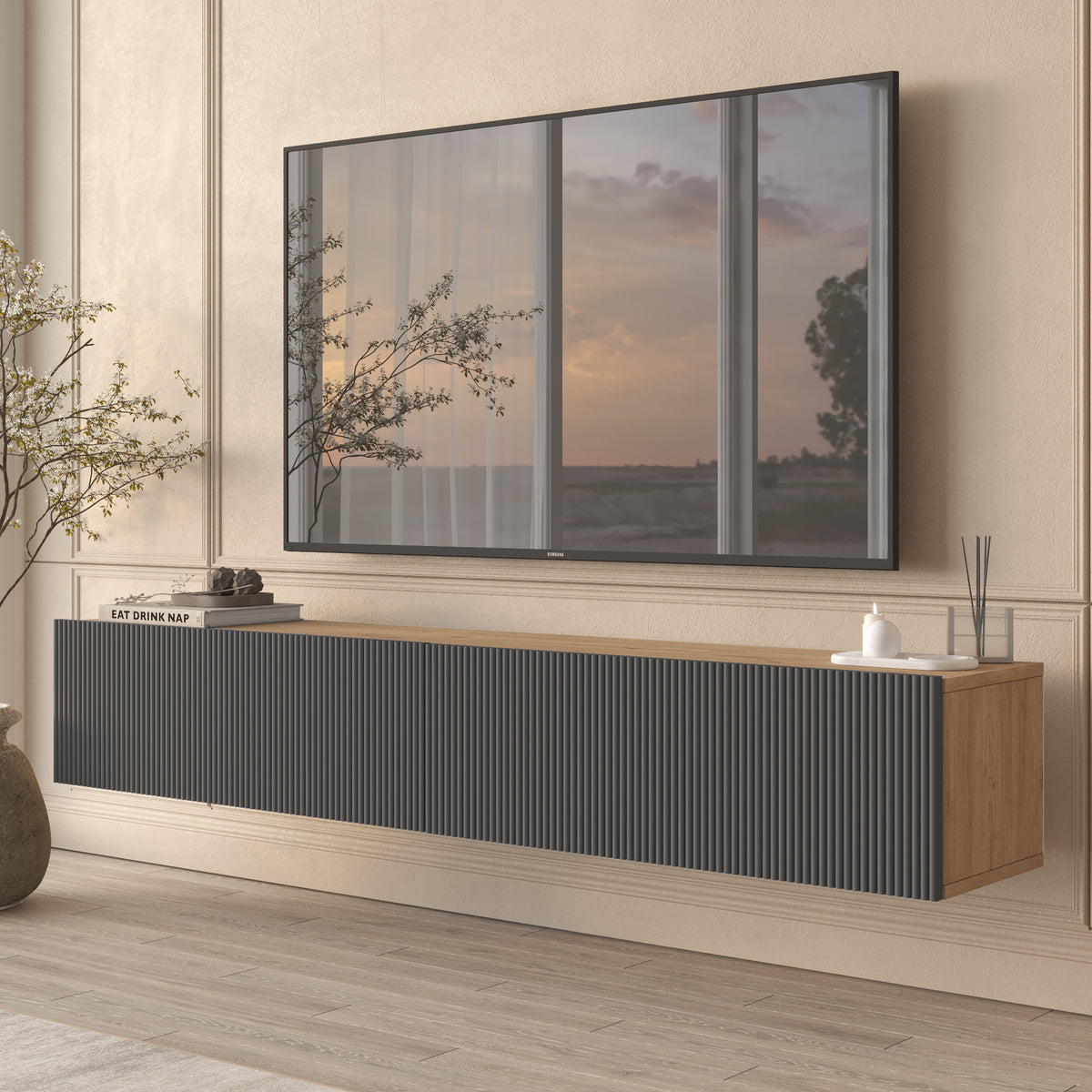 Lorien Floating ТВ шкаф плетка юта - Anthracite