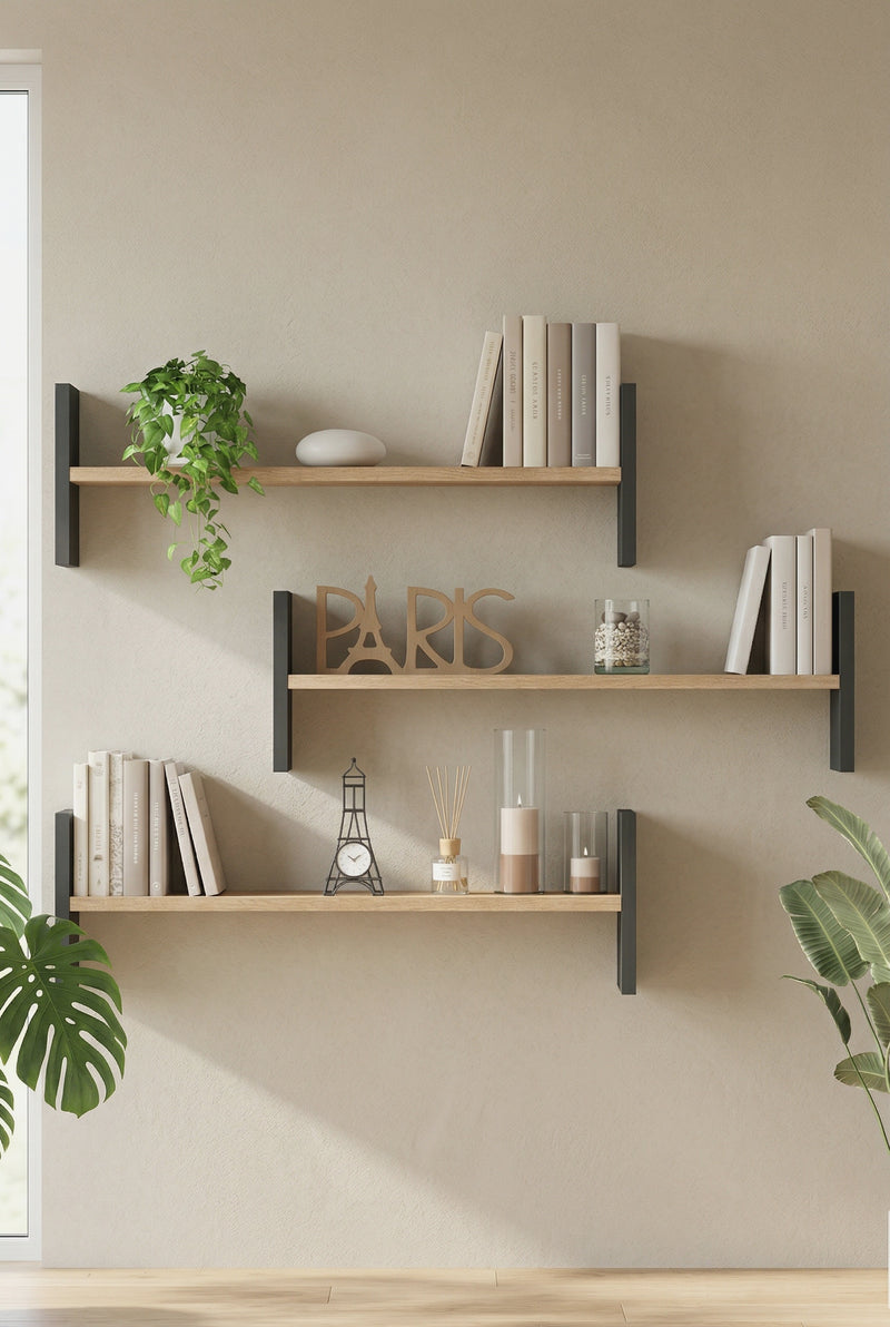 Стенен рафт Shelf с плетка от юта Антрацит