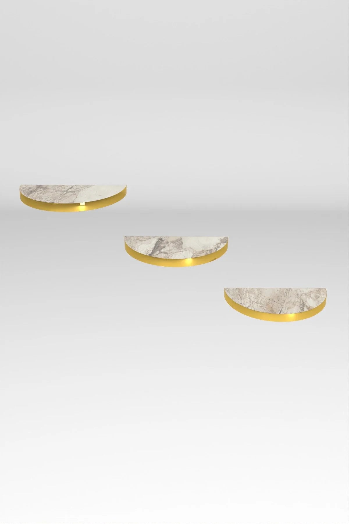 İlkal Овален стенен рафт от 3 части Gold Efes White – görsel 5