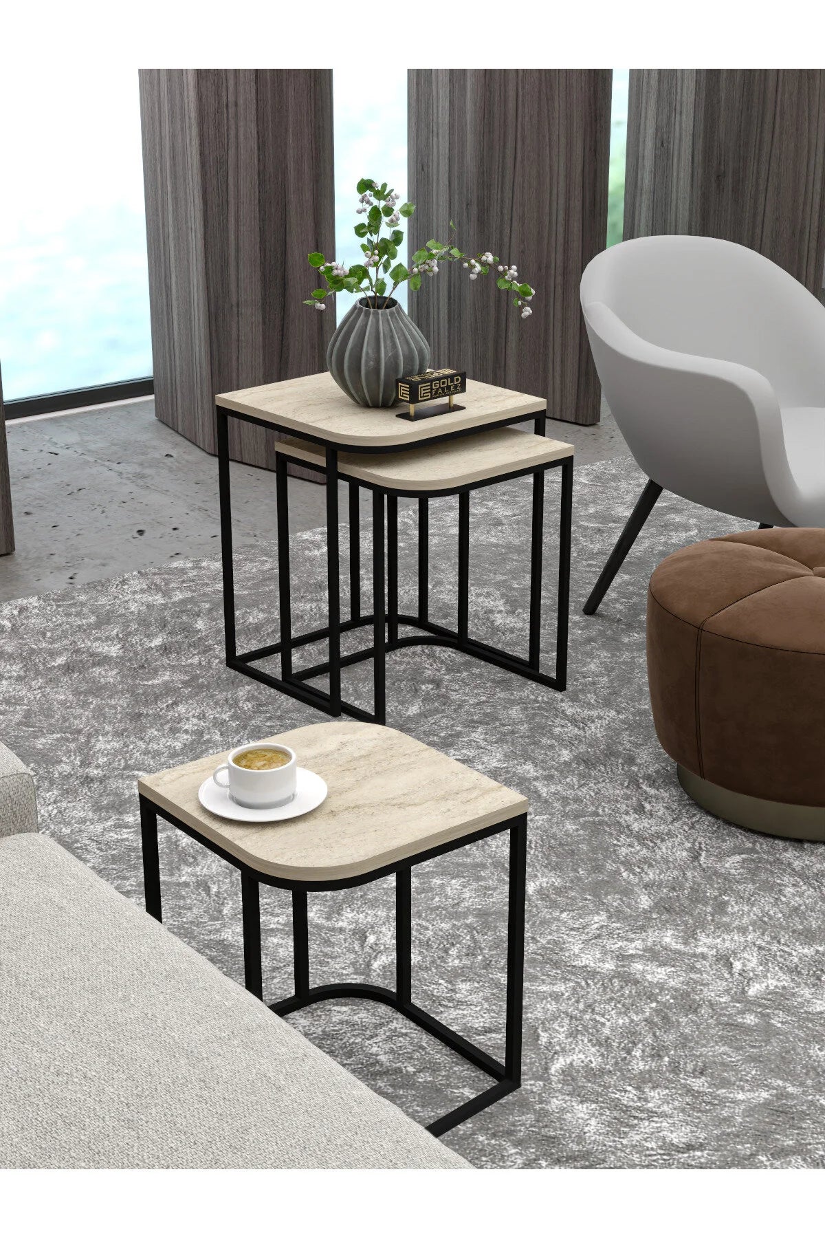 Маса за кафе Damla Nesting Travertine Beige Комплект от 3 бр – изображение 2
