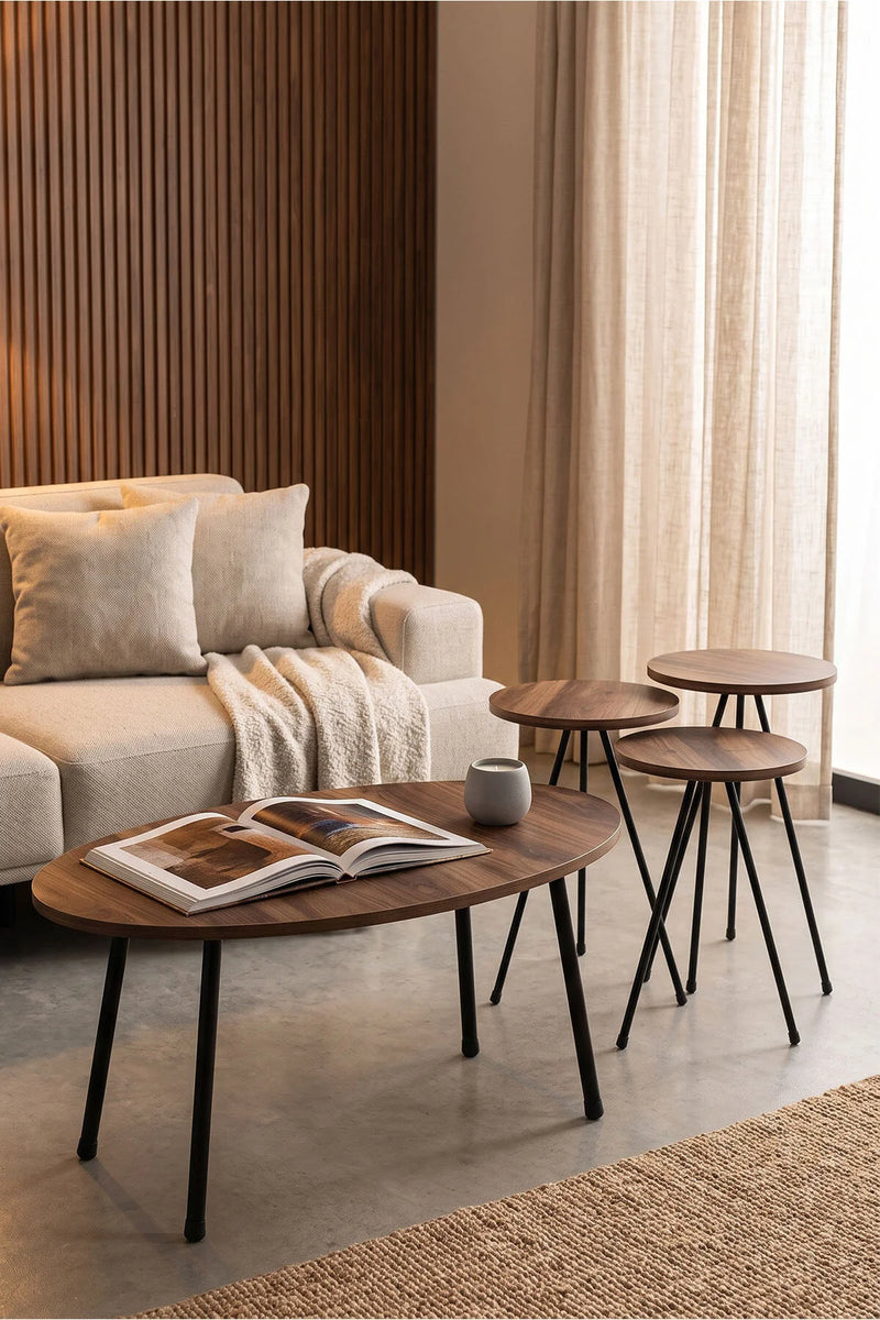 Комплект маси за кафе метал Elipse, орех, 4 бр