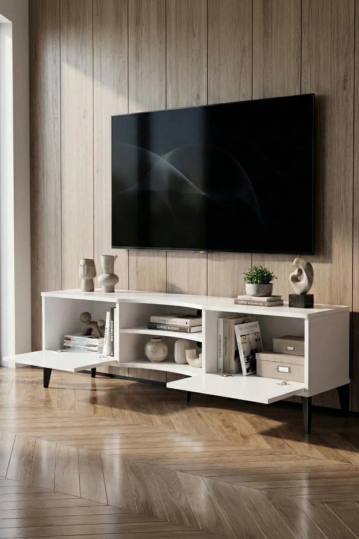 Стойка за телевизор Вера ПДЧ бяла 160x35 cm – изображение 4