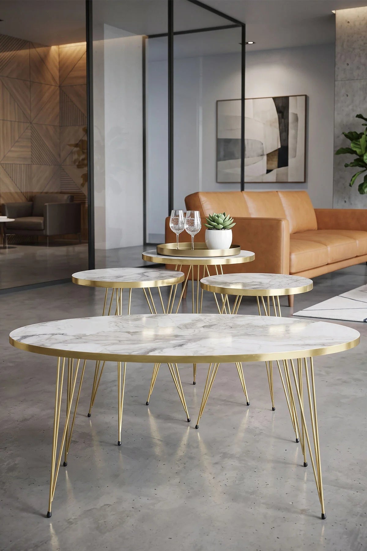 Холна маса Nesting и холна маса елипса комплект Gold Efes Тел – görsel 5