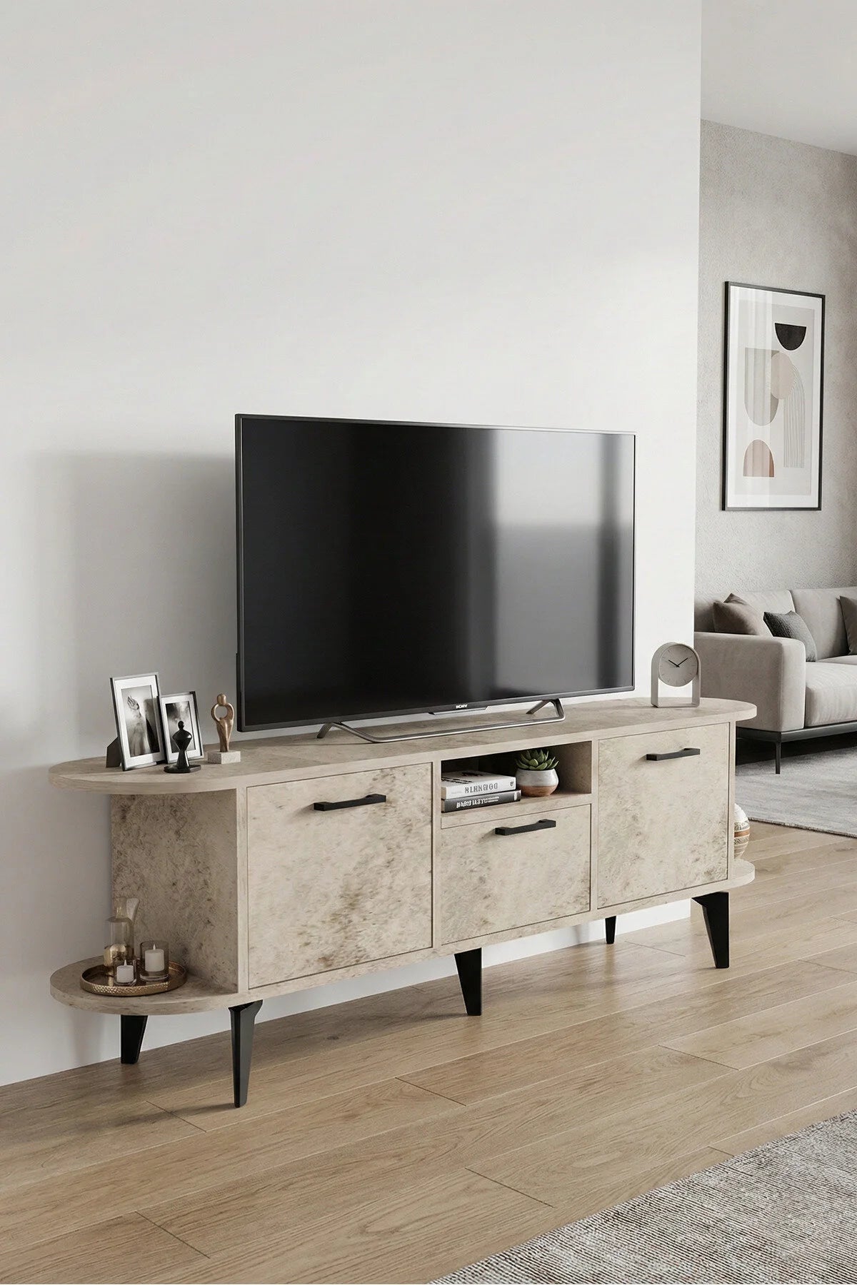 Mira TV Stand Chipboard Ecru 160x35 cm – image 4