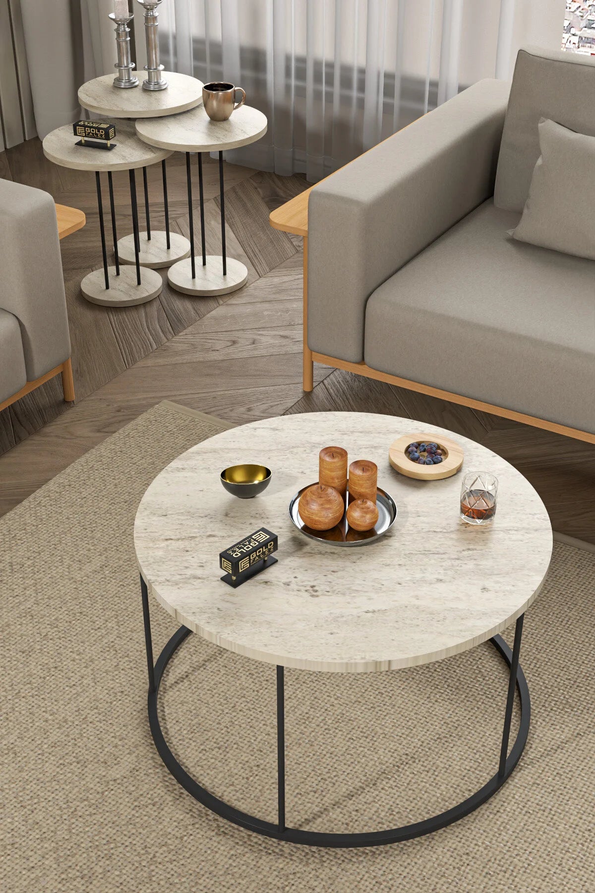 Комплект маса за кафе Terra Travertine Beige Комплект от 4 бр – изображение 4