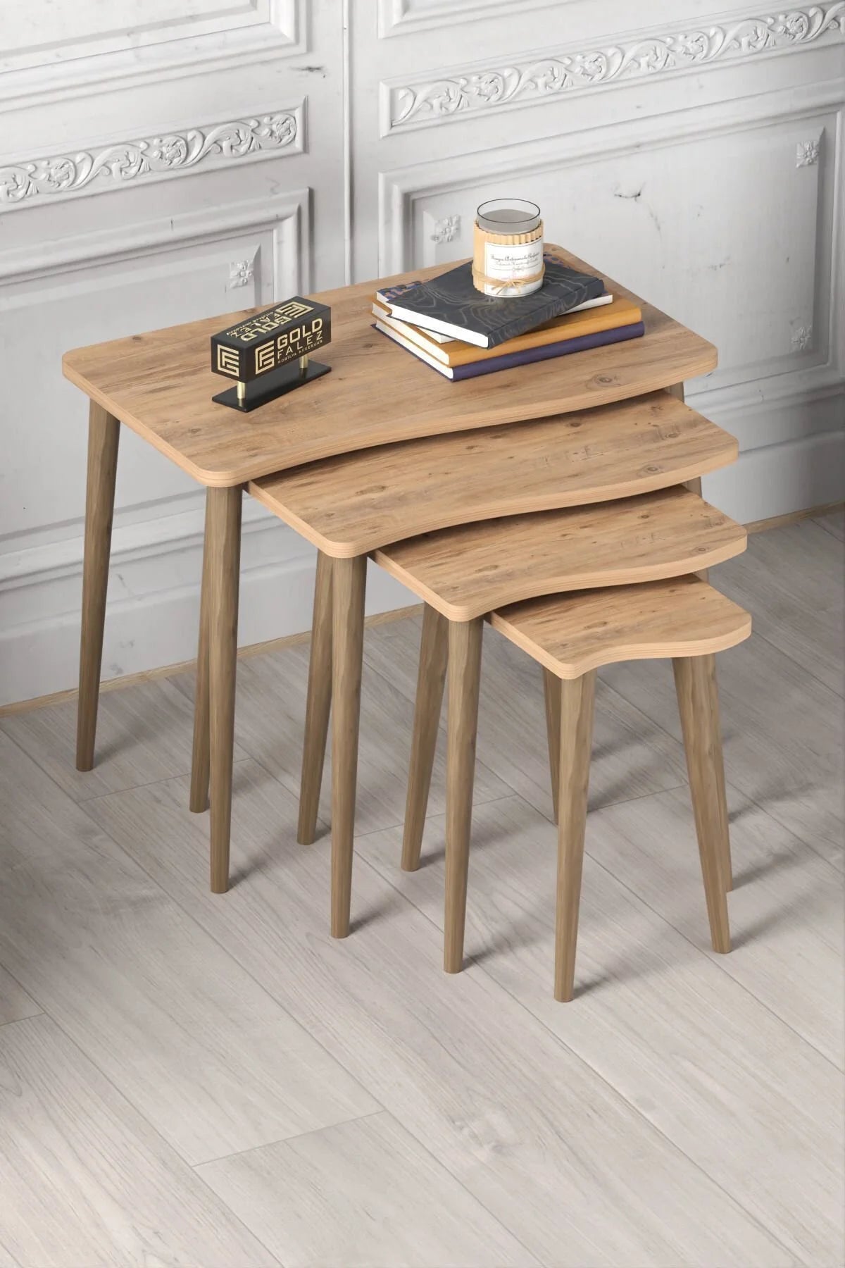 Маса за кафе Lathe Nesting Pine Brown Комплект от 4 бр – изображение 3
