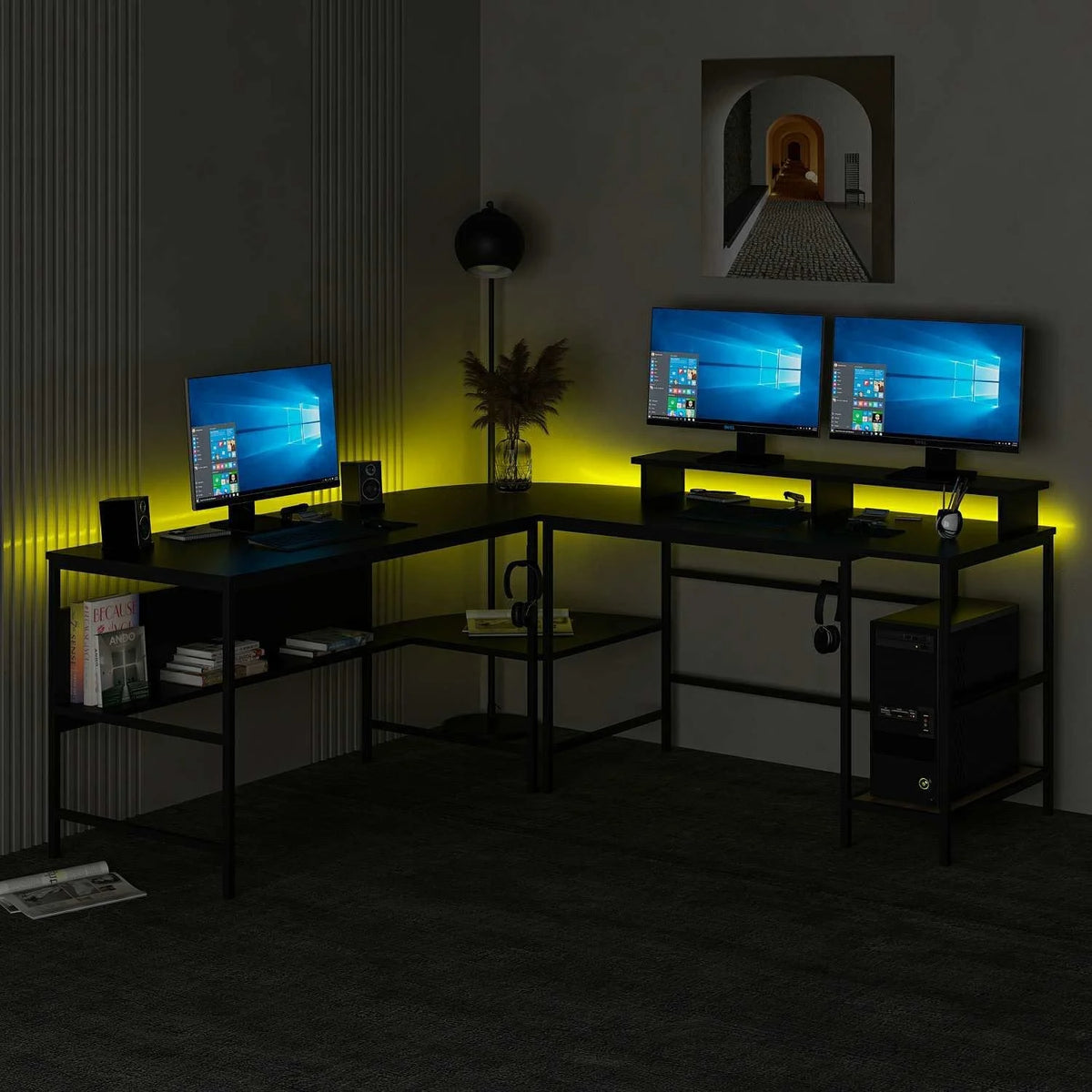 Ъглово бюро Greta L с RGB LED светлини - черно – görsel 6