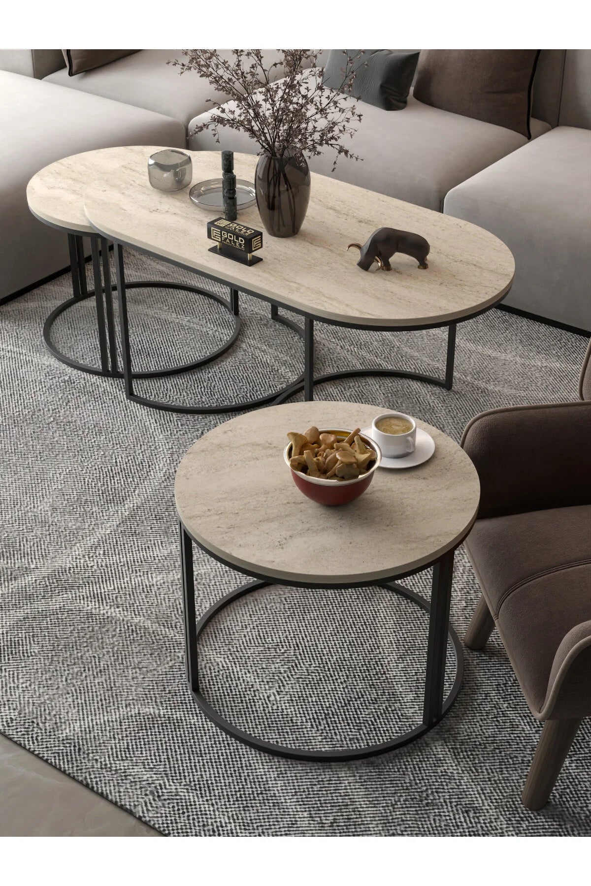 Dolunay Table Set Beige 3 Piece – image 4
