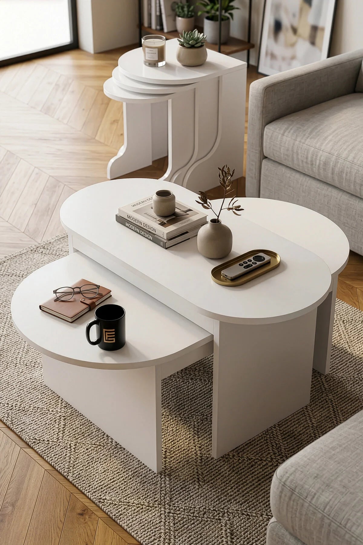 Setro Medium Nesting Table комплект Бяла 100x50 – görsel 4