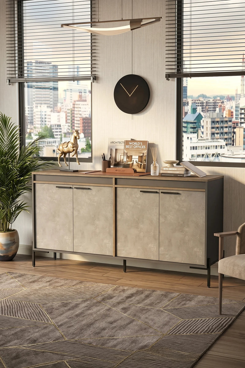 Vista E Office Конзола Шкаф с папки с метални крака Кафяв-Бетон-Антрацит