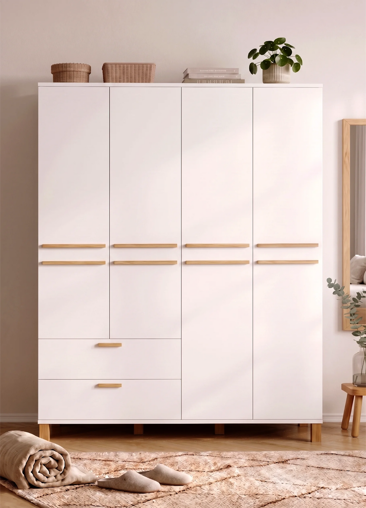 Гардероб Oslo с 4 врати и 2 чекмеджета – бял, OL19-W – изображение 3