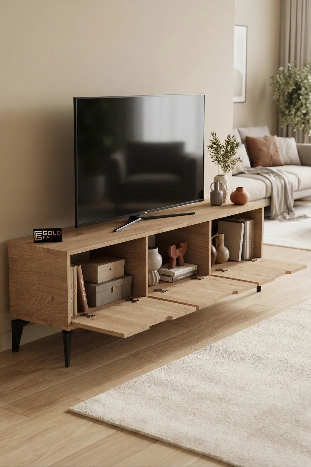 Поставка за телевизор Royal ПДЧ бежово 160x35 – изображение 3