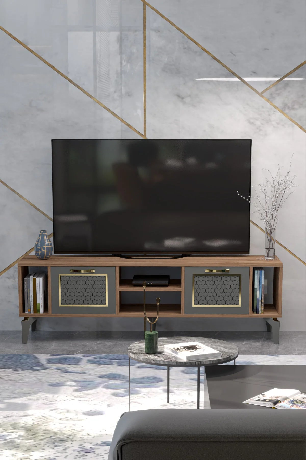 Кафява стойка за телевизор Linya Gold – изображение 2