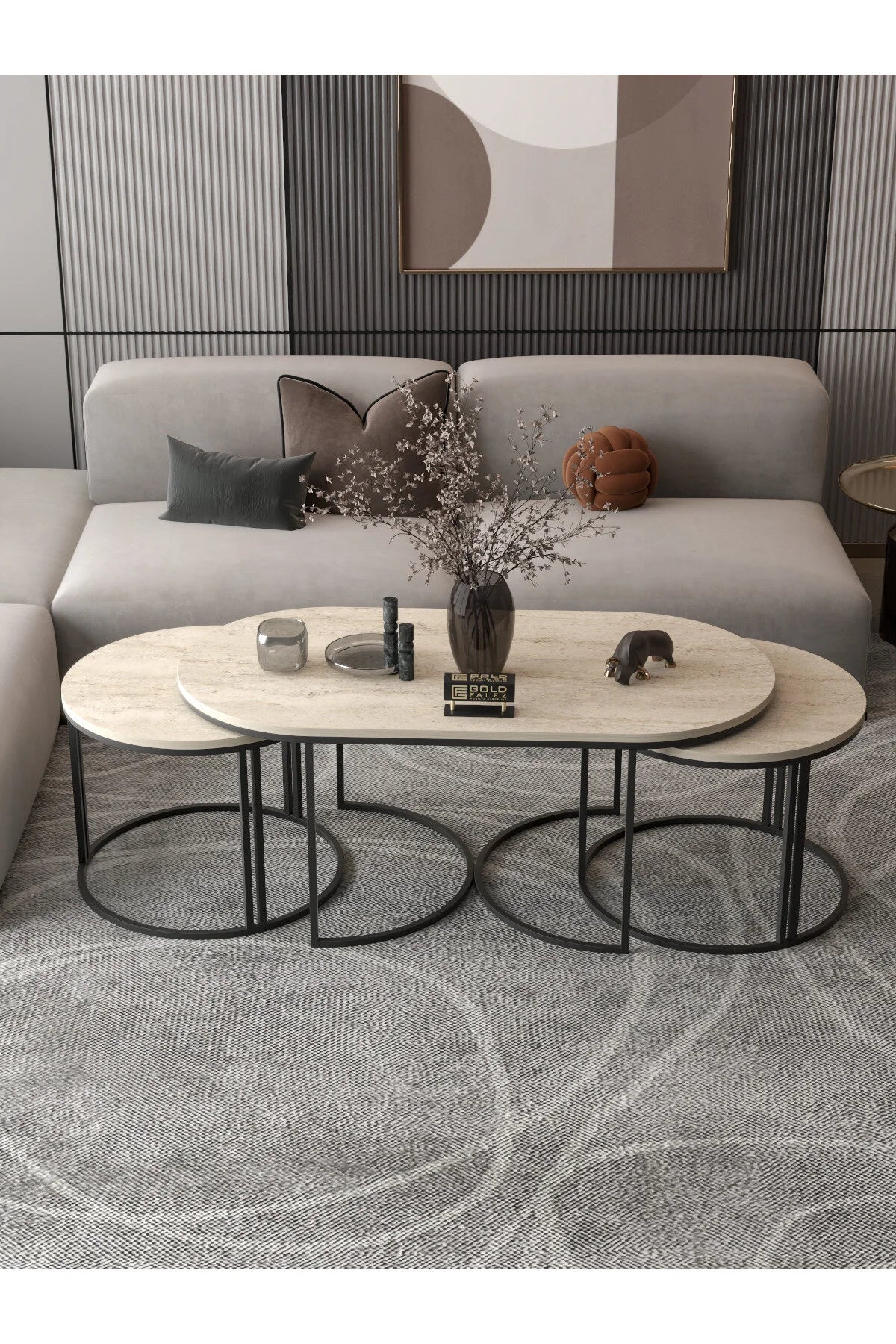 Dolunay Table Set Beige 3 Piece
