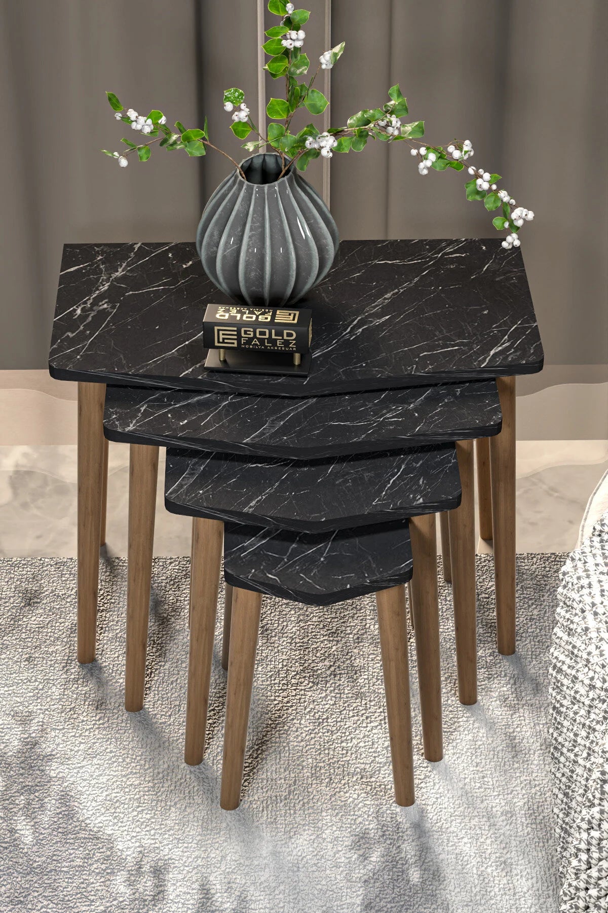 Маса за кафе Elya Nesting Черна 4 бр