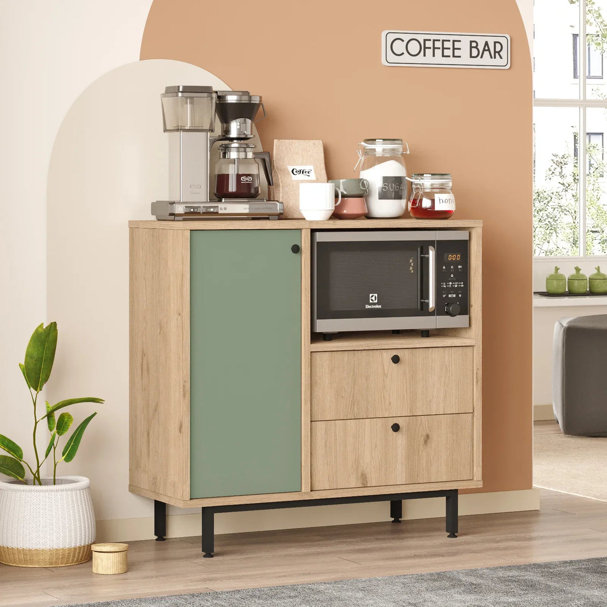 Серия Royce Coffee Corner Многофункционален шкаф Кухненски шкаф Кошница-Липово зелено – изображение 3