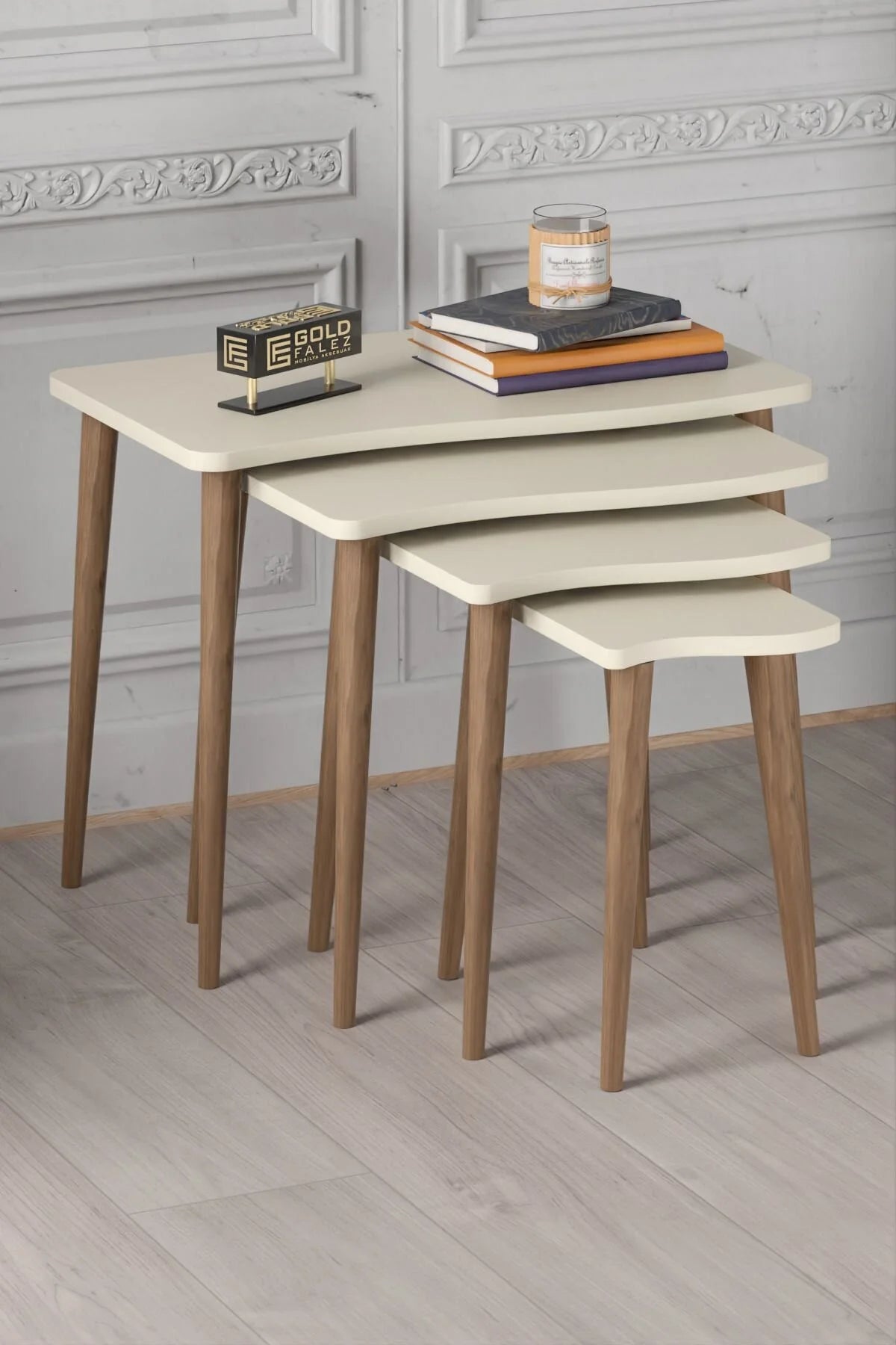 Маса за кафе Lathe Nesting Cream Beige Комплект от 4 бр – görsel 3