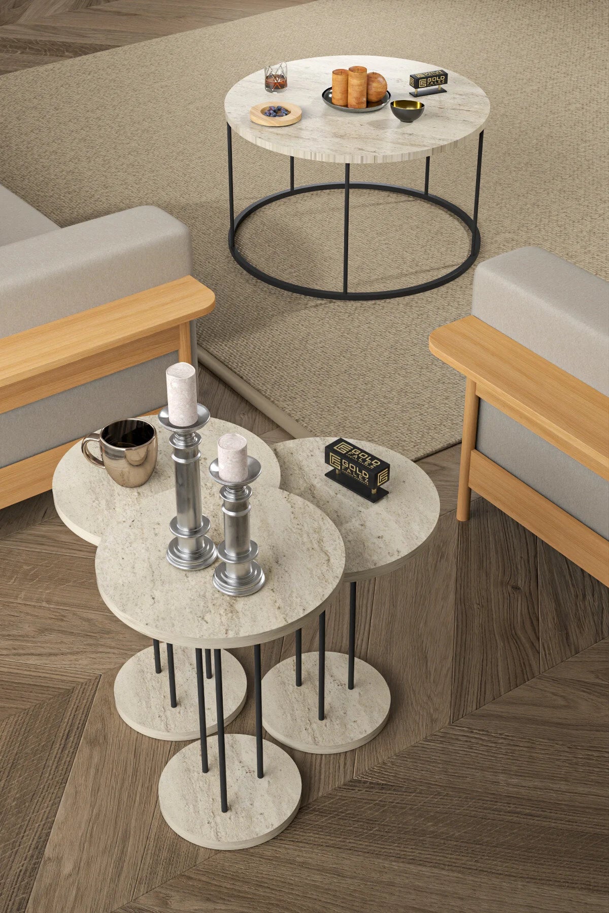 Комплект маса за кафе Terra Travertine Beige Комплект от 4 бр – изображение 3