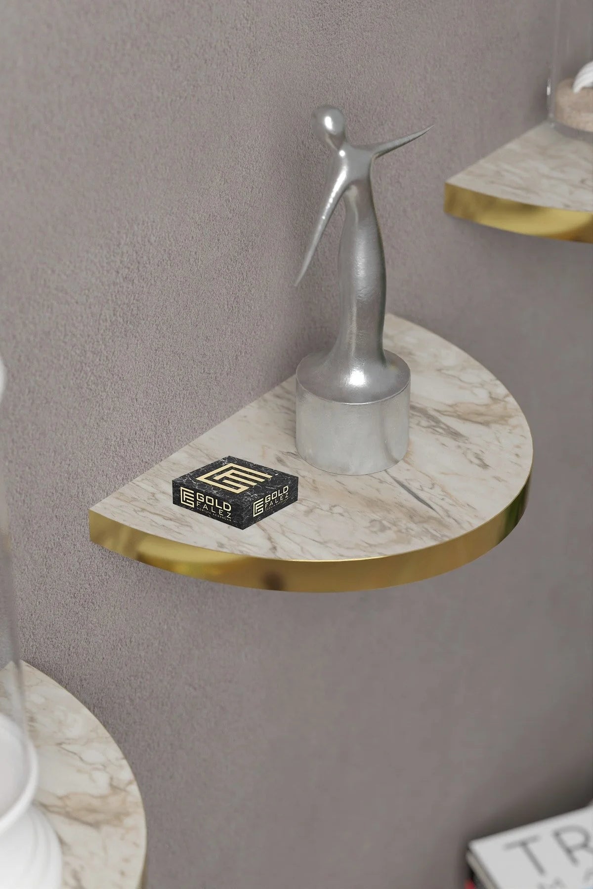 İlkal Овален стенен рафт от 3 части Gold Efes White – görsel 2