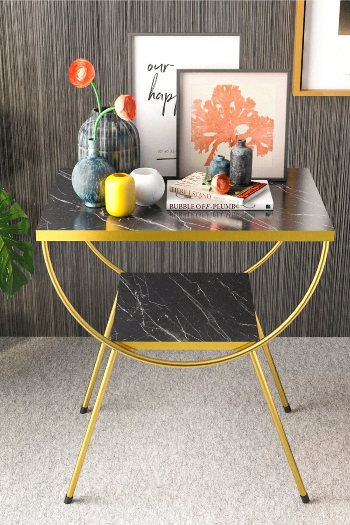 Златна метална странична маса Bendir Black – изображение 2