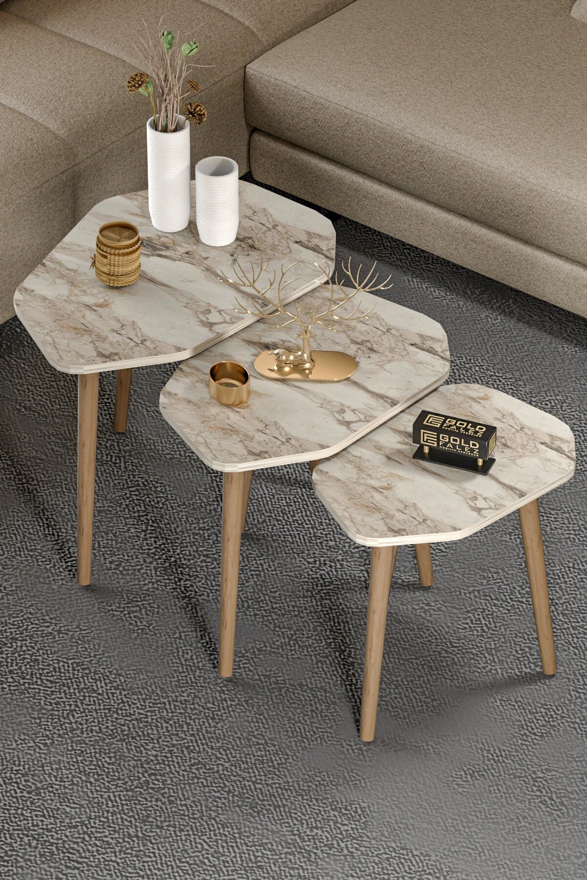 Маса за кафе Trio Nesting Бежова от 3 бр – изображение 2