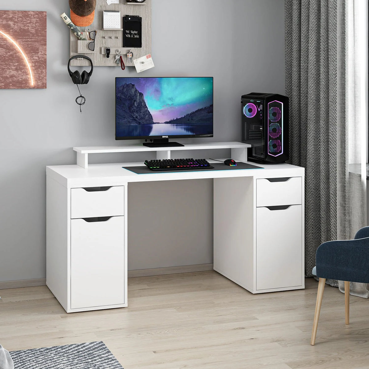 Alen 150 Cm Бюро за учене и игри с 2 чекмеджета и 2 шкафа - бяло – изображение 4