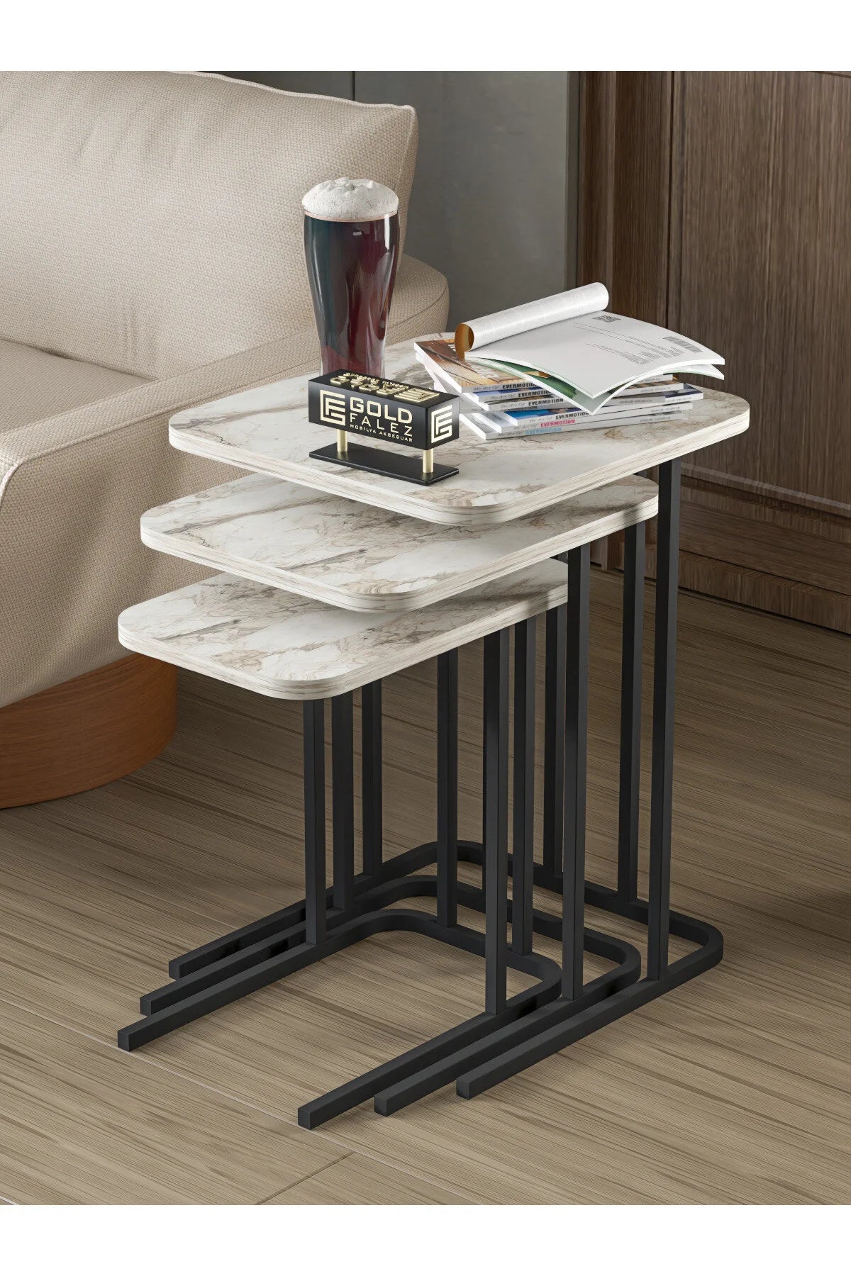 Маса за кафе Zino Nesting Екрю 3 бр – görsel 4
