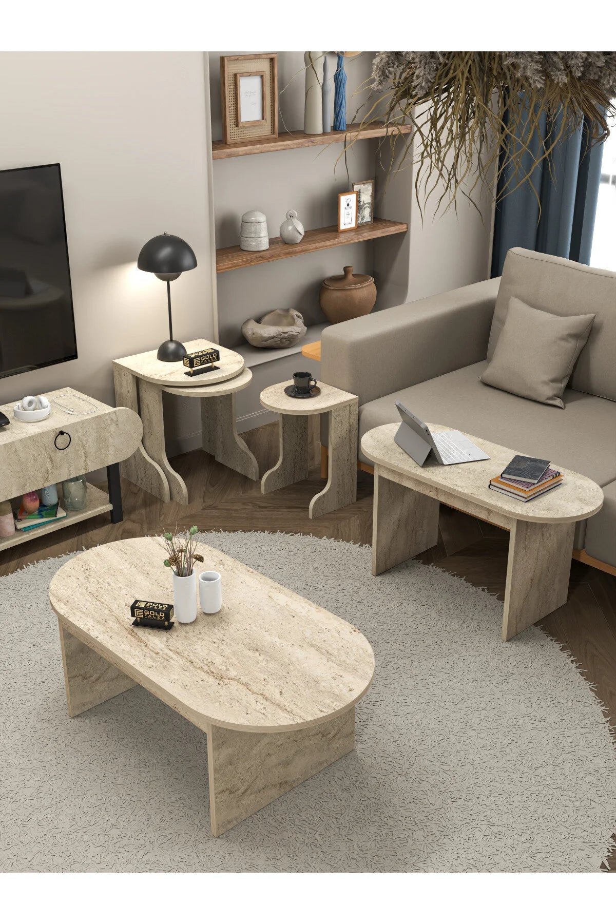 Комплект маса за кафе Setro Medium Nesting Ecru 100x50 – изображение 6