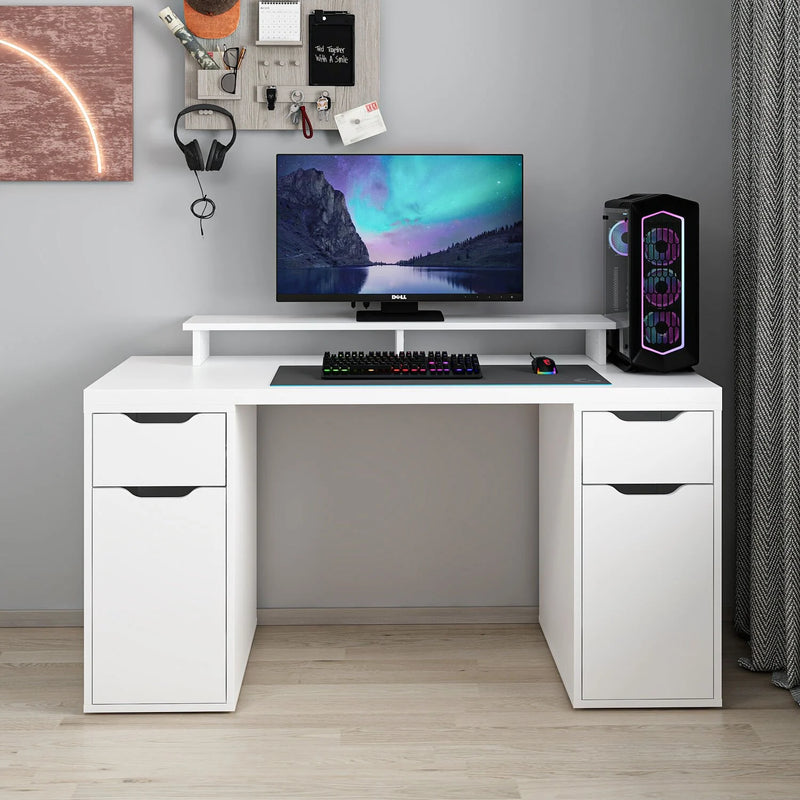 Alen 150 Cm Бюро за учене и игри с 2 чекмеджета и 2 шкафа - бяло