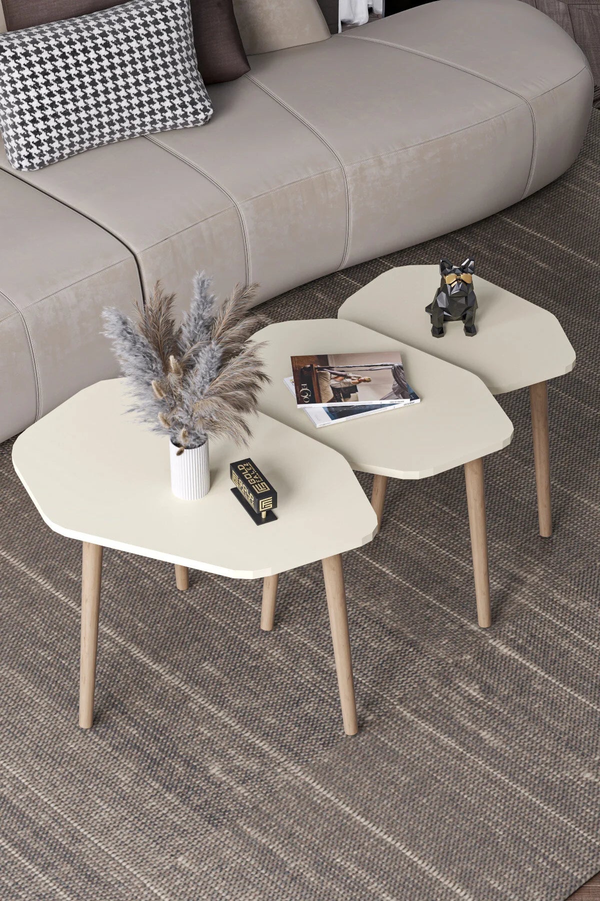 Маса за кафе Trio Nesting Екрю 3 бр – изображение 4