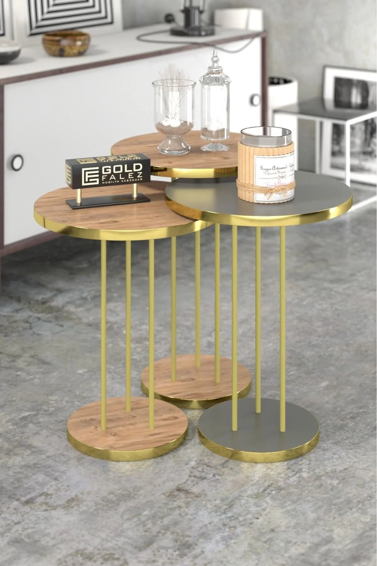 Златен комплект масички Terra Орех-Кафяв 3 части – изображение 3