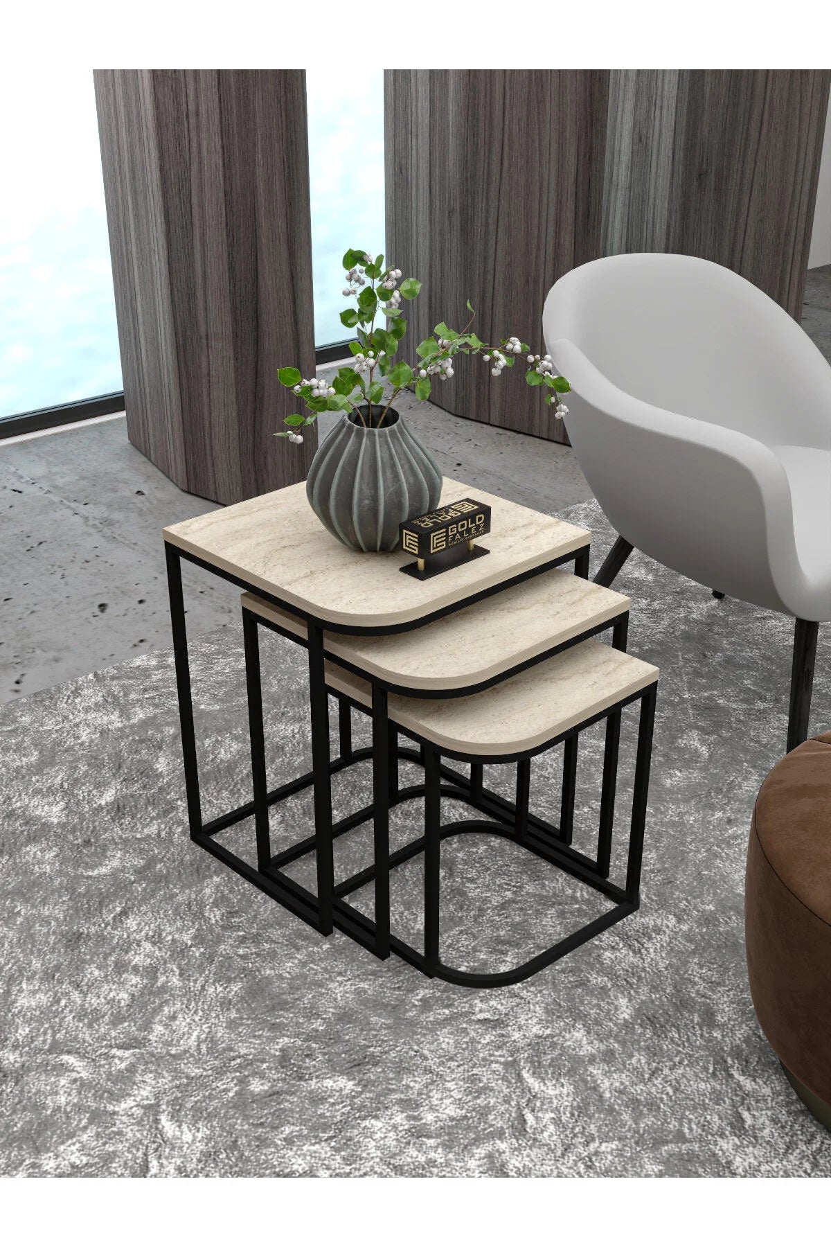 Маса за кафе Damla Nesting Travertine Beige Комплект от 3 бр – изображение 4