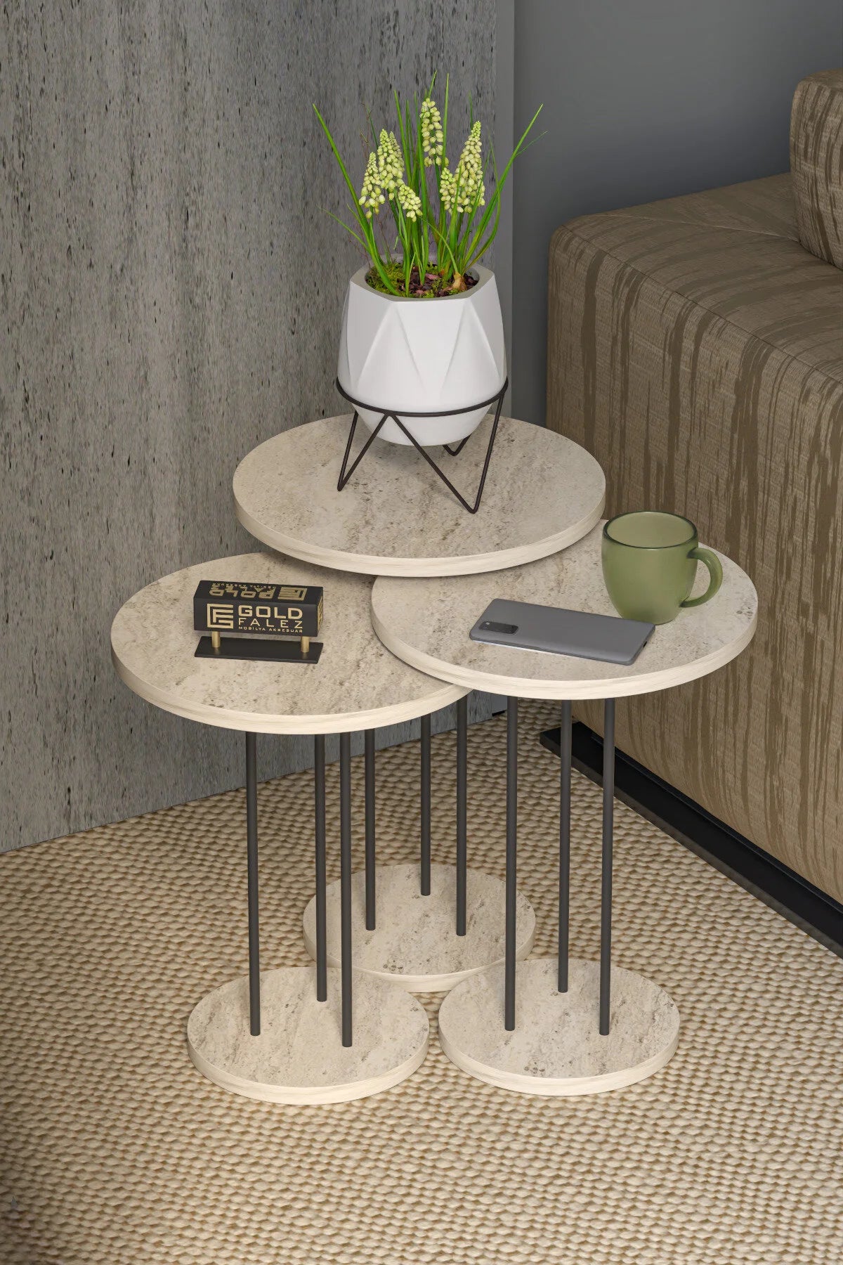 Маса за кафе Terra Nesting Travertine Beige Комплект от 3 бр