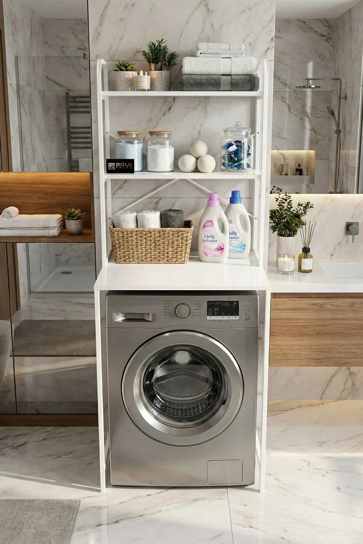 Горен рафт за пералня бял 70 cm – изображение 2