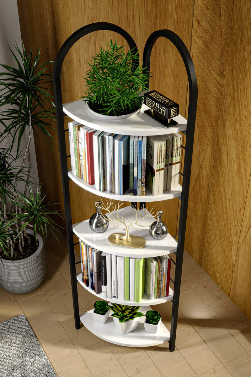 Ъглова метална библиотека Бяла 150 cm